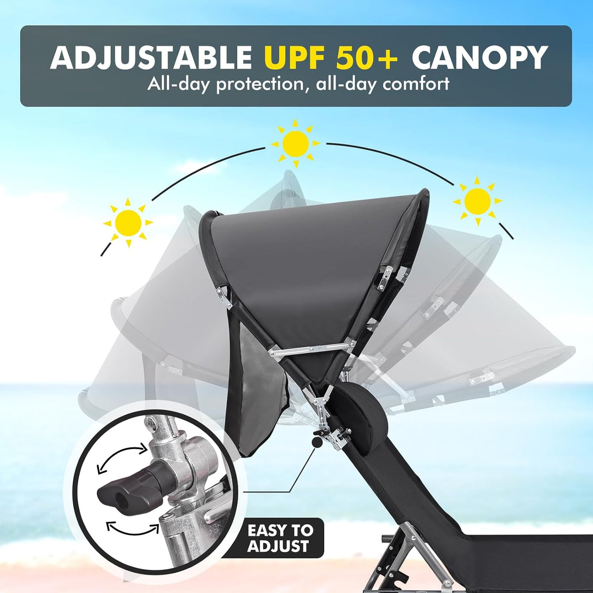 Wheel-To-Go Oversized Tanning Chair with Face Hole & Wheels | Portable Heavy Duty Folding Lounge Chair | Outside Sunbathing Reading Relaxing Beach Poolside Lawn | XL Wide | 330 LBS (Patent Design)