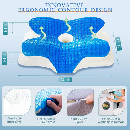 Cooling Gel Pillows for Neck and Shoulder,Cervical Pillow Cozy Sleeping Odorless Ergonomic Contour Memory Foam Pillows for Side Back Stomach Sleepers with Pillowcase (Grey)
