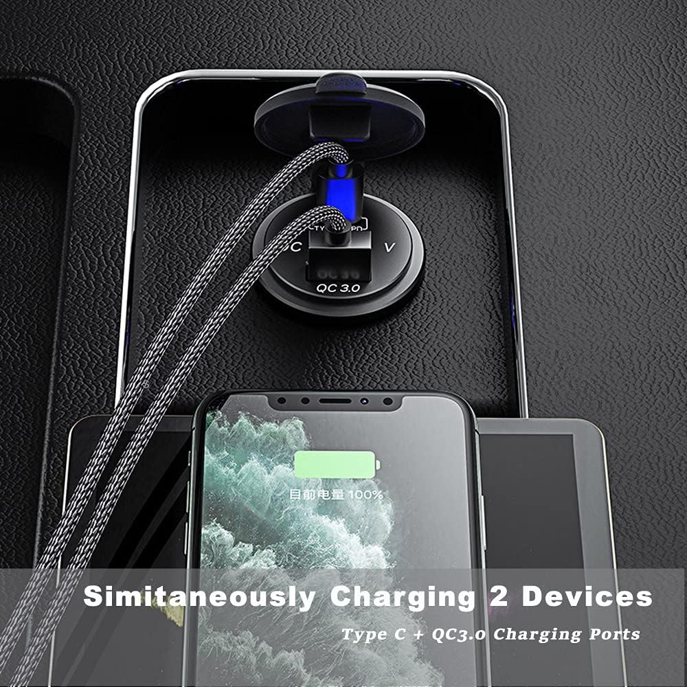 GemCoo 63W USB C Car Charger Socket, 45W PD Outlet 18W QC3.0 Charger 12V USB Cigarette Lighter Socket with LED Voltmeter for Car RV Boat Marine Truck Motorcycle