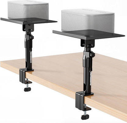 PEGZONE Clamp-on Speaker Stand Pair Heavy-Duty Desktop Speaker Mount Black