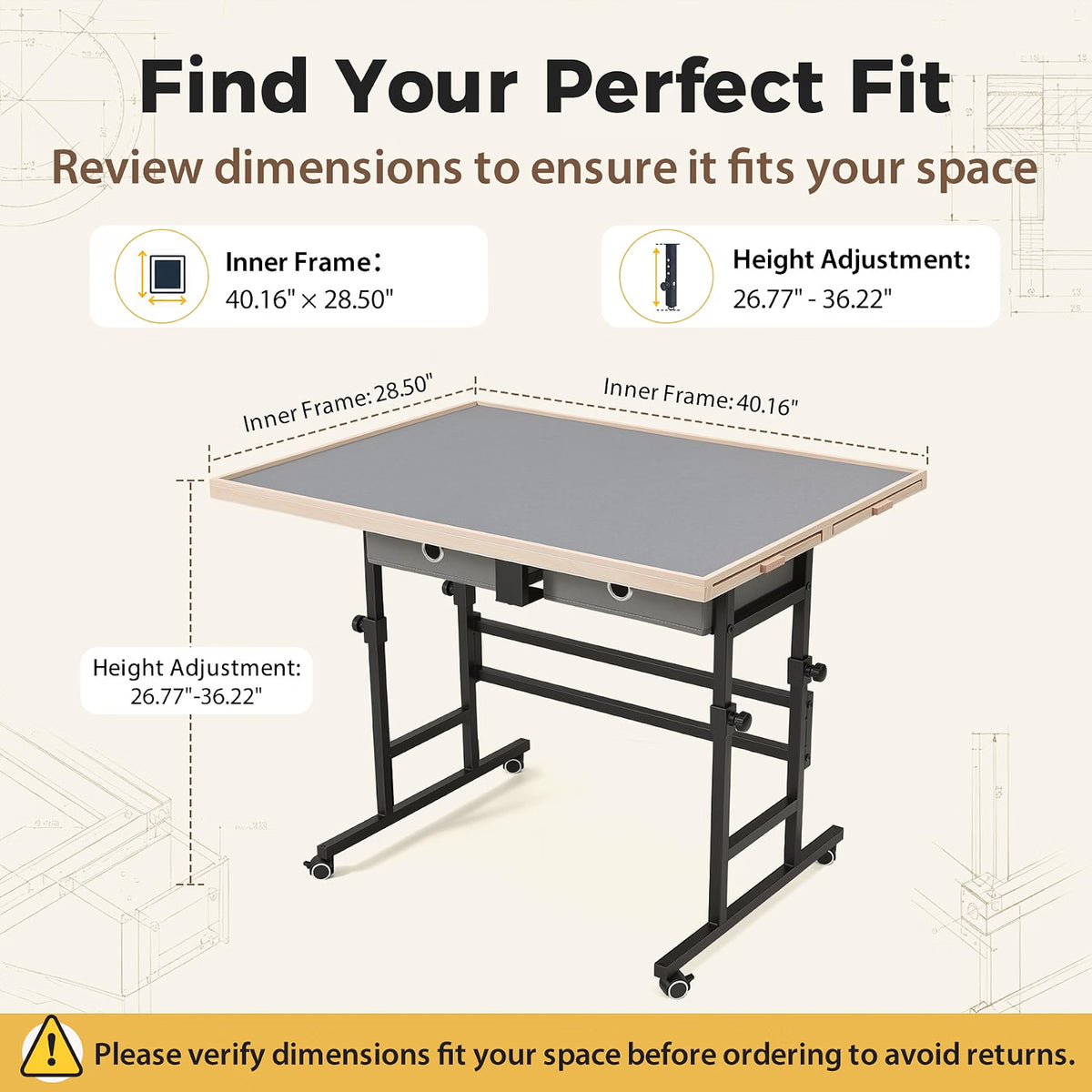 BuilderButler Puzzle Table for 2000 Pieces, 40.16" x 28.5" Adjustable Height & 45° Tilting Jigsaw Board with Wheels, 4 Wooden & 2 Fabric Drawers, Protective Cover