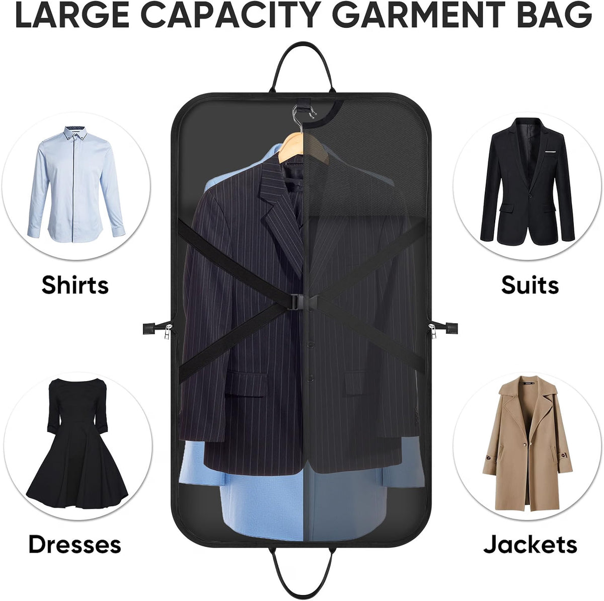 BALEINE Garment Bag for Travel, Water-Resistant 600D Suit Bag with Wrinkle-Free Storage, Foldable Carry-On Travel Bag with Adjustable Shoulder Strap & Front Pocket