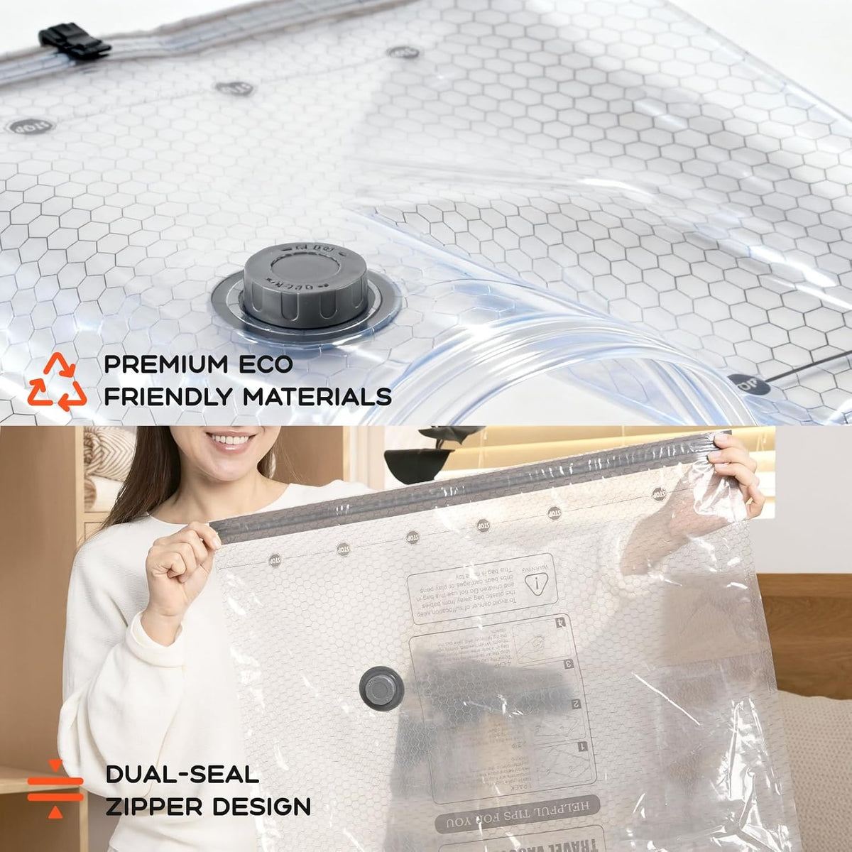 Vacuum Bags for Clothing Travel with Rechargeable Air Pump 15 Pack Vacuum Seal Bags, Space Saver Bags for Luggage and Suitcases, Compression Packing Bags in Multiple Travel Size