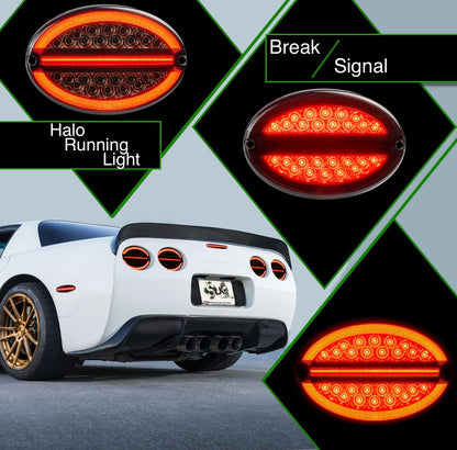 LED Halo Tail Lights Compatible with 1997–2004 Chevrolet Corvette C5, Smoked Lens Rear Brake Turn Signal Lamps, Plug and Play Replacement Set (Smoked Tinted Lens)