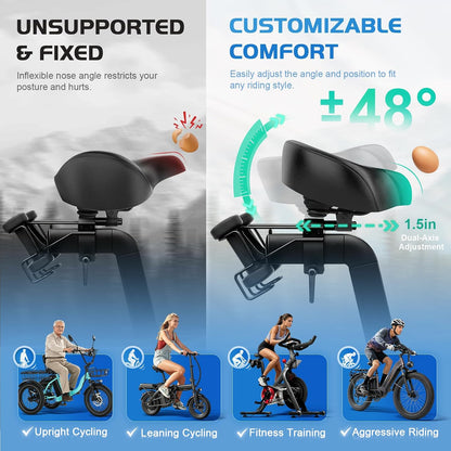 Twomaples Noseless Bike Seat Cushion for Men & Women, Extra-Wide Padded Bicycle Saddle with Memory Foam & Cooling Gel, Comfortable Seat for Exercise, Peloton, E-Bikes & Cruiser Bikes, Black