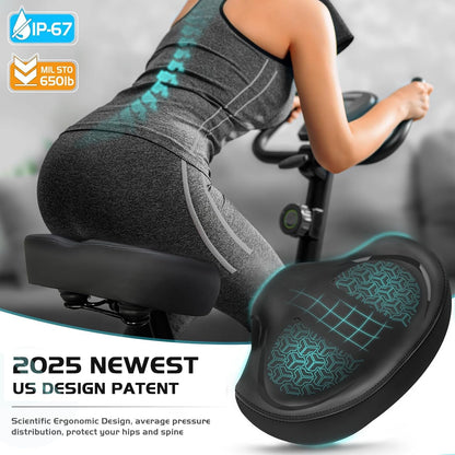 Twomaples Noseless Bike Seat Cushion for Men & Women, Extra-Wide Padded Bicycle Saddle with Memory Foam & Cooling Gel, Comfortable Seat for Exercise, Peloton, E-Bikes & Cruiser Bikes, Black