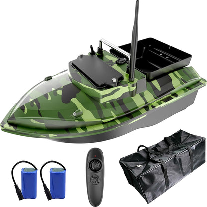 RC Bait Boat for Fishing, 4.4 lb Carp Fishing Boat with Dual Battery Power, Cruise Control, Low Battery Alarm, Dual Motors, LED Night Lights, Waterproof Hull, Camo Green