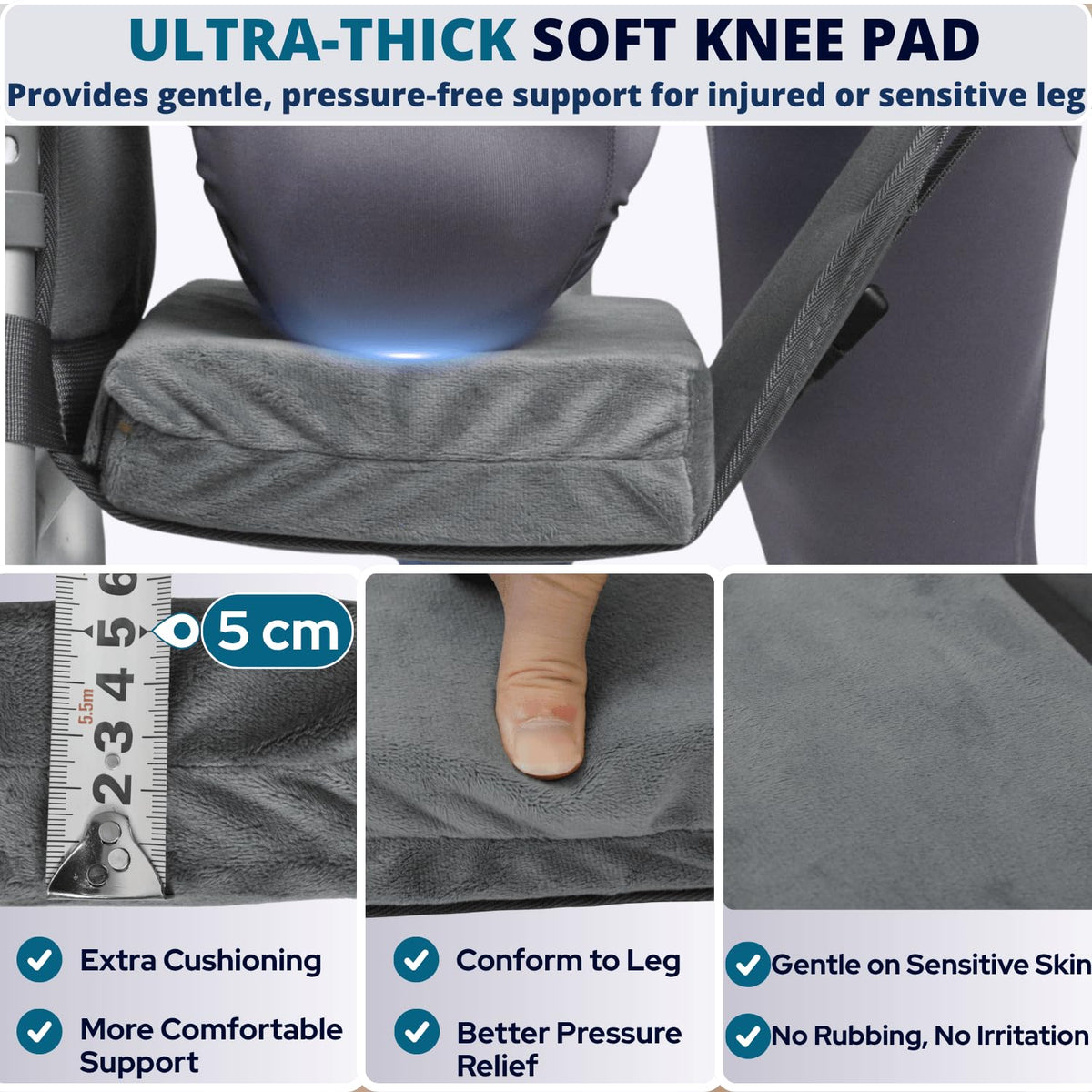 Knee Sling for Walker, Knee Support for Non Weight Bearing Alternative to Knee Scooter & Crutch for Surgery Recovery, Walker Accessories for Foot Injuries, Adjustable, Cushioned, Grey