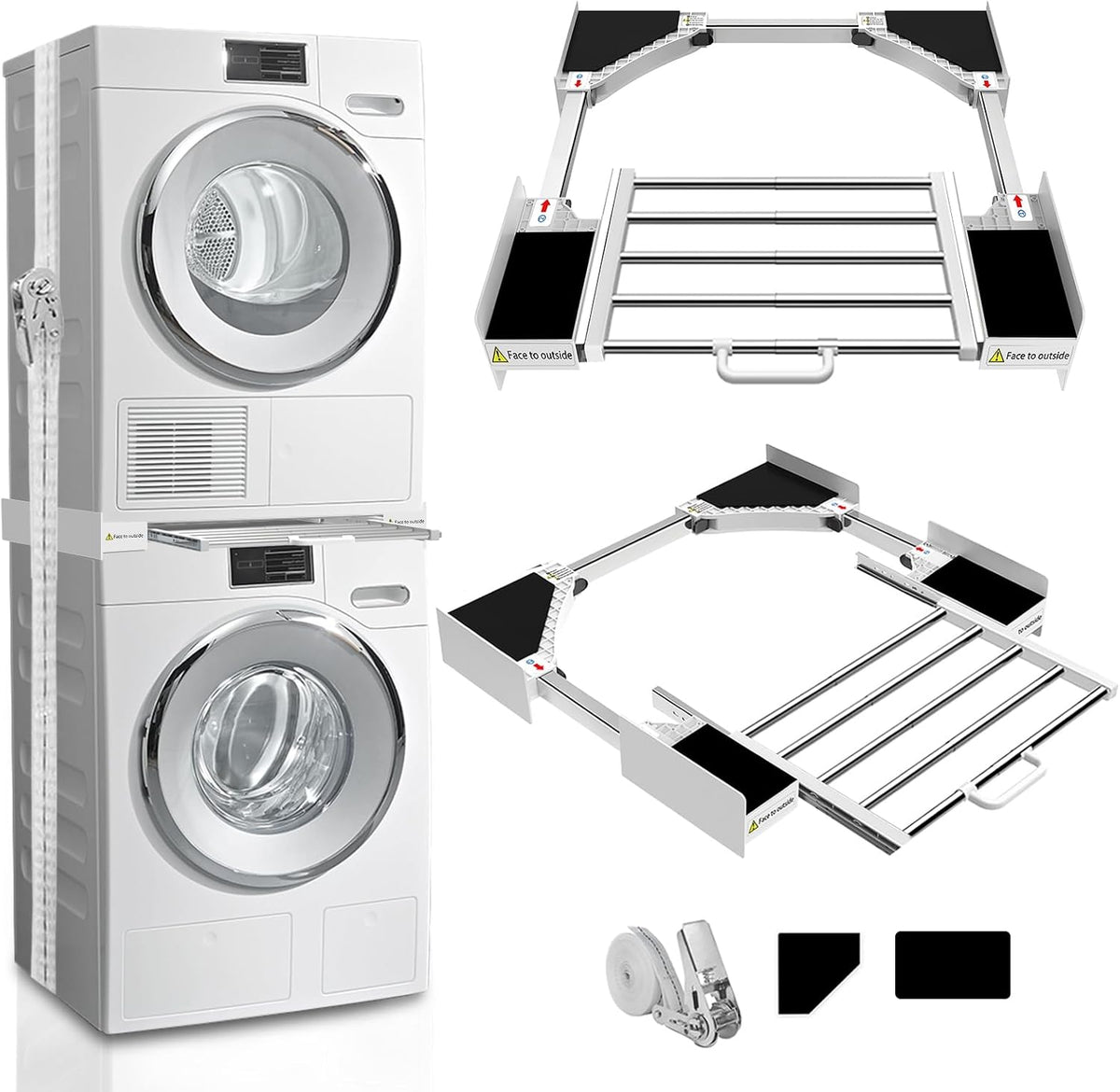 Washer Dryer Stacking Kit 29 inch - Universal Washer and Dryer Stacking Kit with Pull Out Drying Rack - Adjustable 29"/28"/27"/26"/25"/24" Stacking Kit with Ratchet Strap - Space-Saving
