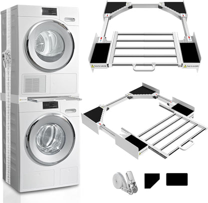 Washer Dryer Stacking Kit 29 inch - Universal Washer and Dryer Stacking Kit with Pull Out Drying Rack - Adjustable 29"/28"/27"/26"/25"/24" Stacking Kit with Ratchet Strap - Space-Saving