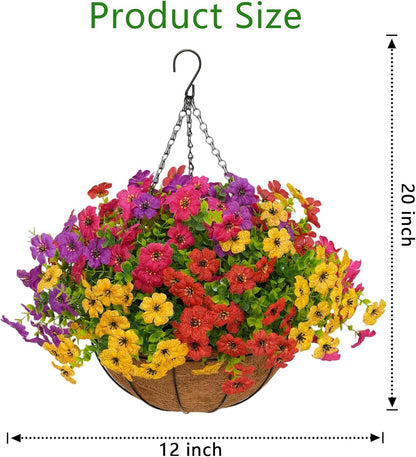 2 Set Artificial Hanging Flowers with Baskets for Outdoor Decor