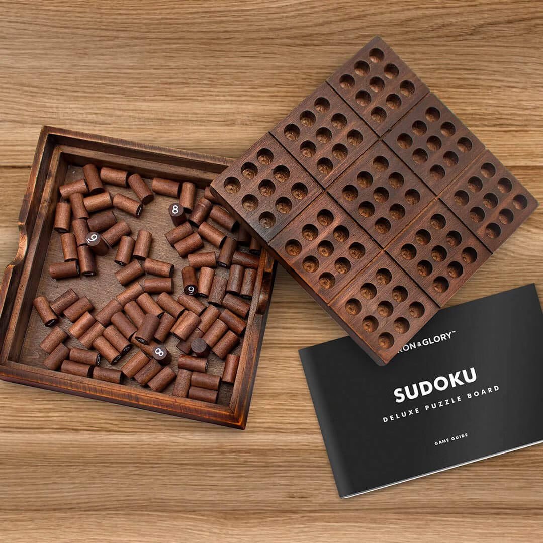 Iron & Glory Wooden Sudoku Board Game, Portable Wooden Sudoku Puzzle with 81 Numbered Pegs, Logic & Brain Teaser Game for Adults, Family & Travel