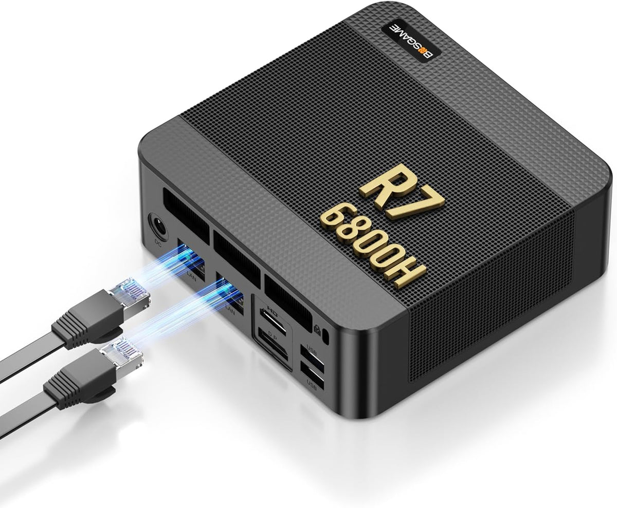 BOSGAME P6 Neo Mini Gaming PC, Ryzen 7 6800H, 24GB RAM, 1TB PCIe4.0 SSD Radeon 680M, Dual LAN, Triple 4K Display, WiFi 6E, BT 5.3, 11 Pro HTPC for Home Office Business