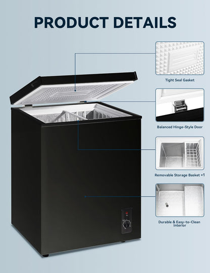 7.0 Cu Ft Chest Freezer - Energy Saving Quiet Top Open Door Mini Freezer Adjustable 6 Thermostat - Compact Small Deep Freezer w/Removable Basket and Defrost Water Drain for Home/Apartment/Garage