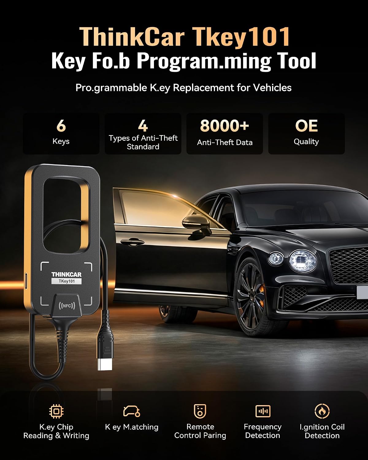 THINKCAR TKEY101 Key Fob Replacement Kits for Vehicles Keyless Entry Remote Control with 3 Button Keypads, OE Quality, Work with THINKSCAN 689, THINKSCAN 689BT Scan Tool