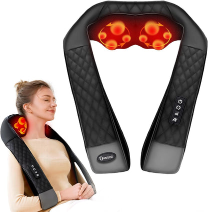KNQZE Neck Massager with Heat, 4D Deep Tissue Shiatsu Kneading Massage, Adjustable Intensity, Full Body Massager for Neck, Back, Legs & Feet, Carbon Black