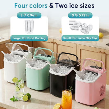 DUMOS Ice Makers Countertop Ice Machine with Portable Handle Compact Size 9 Bullet Cubes in 8 Mins, 26lbs in 24 Hours, Self-Cleaning, with Basket and Scoop, for Home, Kitchen, RV, Camping