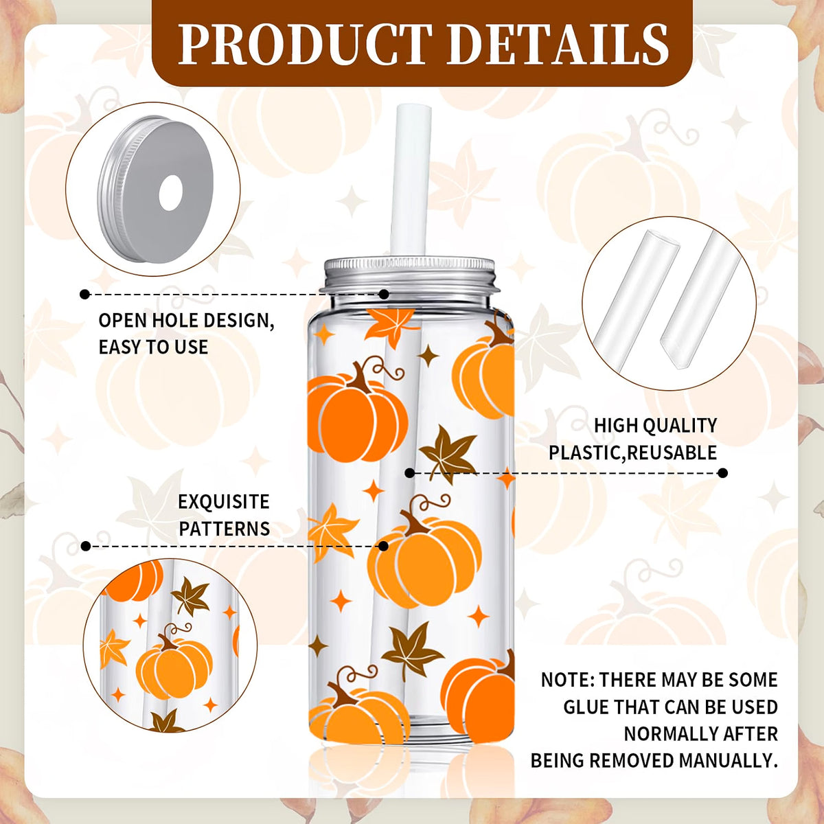 Whaline 20-Pc Fall Leaves & Pumpkin Plastic Cups with Lids and Straws