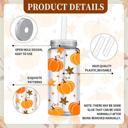 Whaline 20-Pc Fall Leaves & Pumpkin Plastic Cups with Lids and Straws