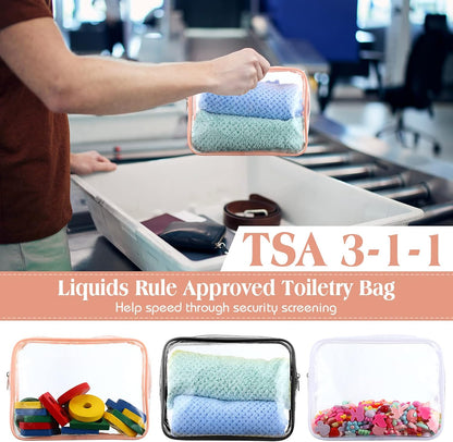 60 Pcs Clear Makeup Bags Bulk Travel Toiletry Bag 7 x 5.5 x 1.6 Inch PVC Zipper Pouch Waterproof Plastic Cosmetic Case Portable Organizer for Women Summer Bathroom (Classic Color)