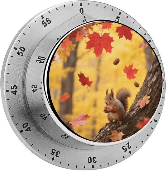 WSOIHFEC Maple Leaf Fall Digital Kitchen Timer, Magnetic Countdown & Count Up Timer with Loud 90dB Alarm, Stainless Steel, Orange