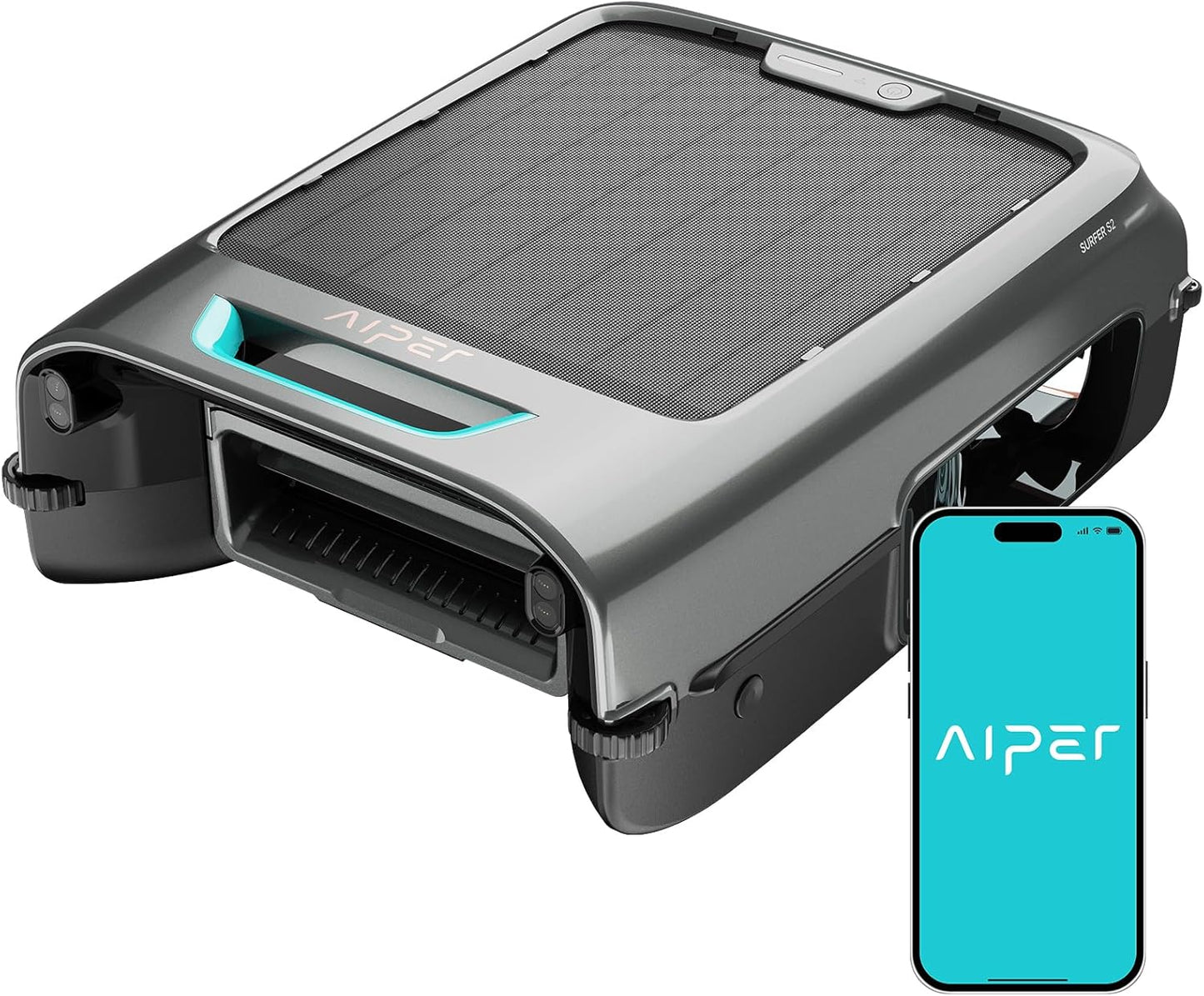 AIPER EcoSurfer S2 Solar Pool Skimmer Robot 24/7 Continuous Cleaning, Gray
