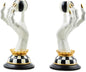 MACKENZIE-CHILDS Resin Haunted House Spooky Hand Candle Holder Set Hand-painted design, decorative fall and Halloween home decor, fits dinner candles, 5.25" W x 10" H, set of 2