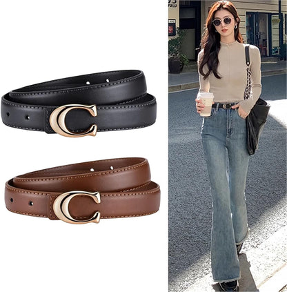 HyperionFlo Essentials Women's Soft C-Type Smooth Buckle Belt, Business Casual Versatile Clothing Accessory, 95cm