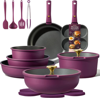 CAROTE 21pcs Pots and Pans Set Non Stick, Detachable Handle Cookware Sets