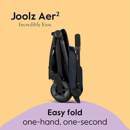 Joolz Aer² Lightweight Travel Stroller for Baby & Toddler, One-Hand Fold, Compact Airplane-Compatible Stroller, Full Recline, UPF 50+ Canopy, Travel Pouch & Baby Net, Dark Navy Blue