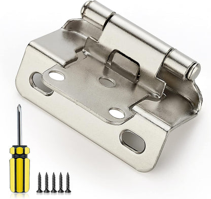 Ravinte Satin Nickel Kitchen Cabinet Hinges, Semi Wrap 1/2" Overlay,60 Pack Self-Closing Design,Semi Wrap Around Hinge,for Face Frame Cupboard, Silver Face Mount Cabinet Hardware,with Screwdriver