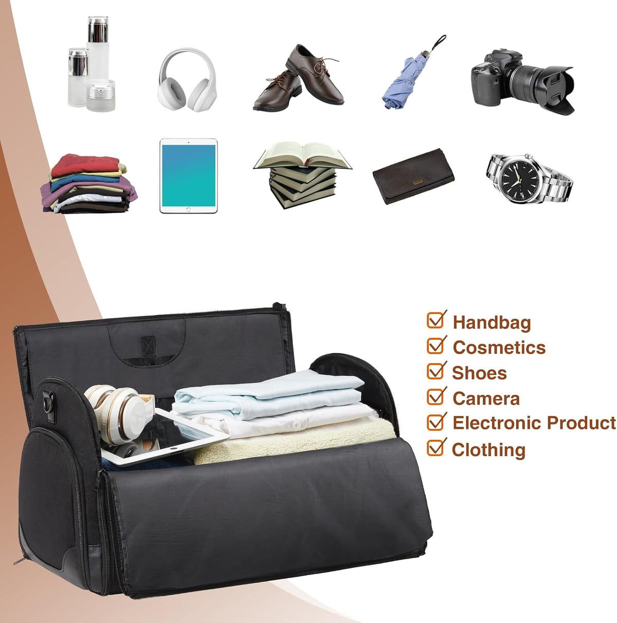 Garment Bag for Travel, Convertible Carry-On Duffel with Shoe Compartment, Waterproof & Wrinkle-Free Suit Carrier for Business Trips & Weekend Getaways, Foldable & Lightweight