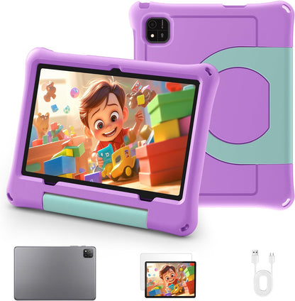 NextCheer 10.1-Inch Kids Tablet, Android 16, 6GB RAM, 64GB Storage, Expandable to 1TB, Dual-Band Wi-Fi, Parental Controls, Kids Tablet with Protective Case, Purple