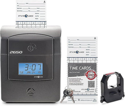 Pyramid Time Systems 2650 Auto-Aligning Punch Clock | Employee Time Clock with 25 Time Cards & Security Lock
