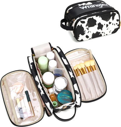 Wrangler Large Makeup Bag Travel Toiletry Bag Portable Cosmetic Bag Cute Makeup Organizer with Handle and Multiple Pockets & Dividers for Women