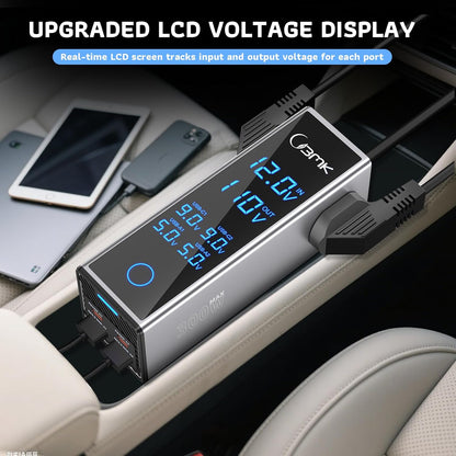 300W Car Power Inverter 12V DC to 110V AC Outlet Adapter 4 Fast USB Ports with PD 36W QC3.0 LCD Voltage Display Stackable Design for Laptop CPAP Road Trip Essentials