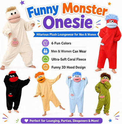 HyperionFlo Essentials Big Mouth Monster Onesie, Plush Fleece Hooded Pajamas, Cozy Unisex Loungewear & Halloween Costume, Black