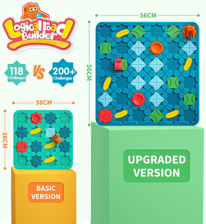 burgkidz STEM Logical Road Builder Board Game, Large 22.05" x 22.05" Maze Puzzle with 200+ Challenges, 3 Game Modes, Pull-Back Cars & Marbles, Educational Toy for Kids Ages 4-8
