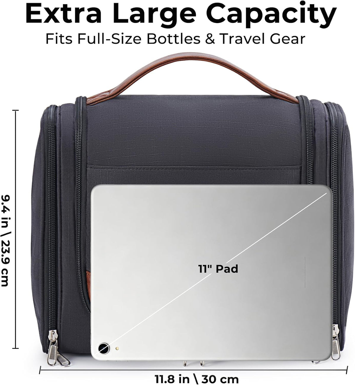 Ralnitote Toiletry Bag for Men, Large Hanging Travel Toiletry Bag, Black Shower & Hygiene Bag with Hook, Multiple Compartments for Shaving, Grooming & Bathroom Essentials, Ideal for Business & Trips