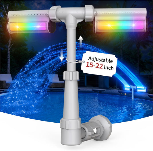 Klleyna Pool Fountain with 7-Color LED Lights, Dual Waterfall Sprayer, Remote Control, Adjustable 15-22" Height, Rechargeable Pool Fountain for Above Ground & Inground Pools, Gray