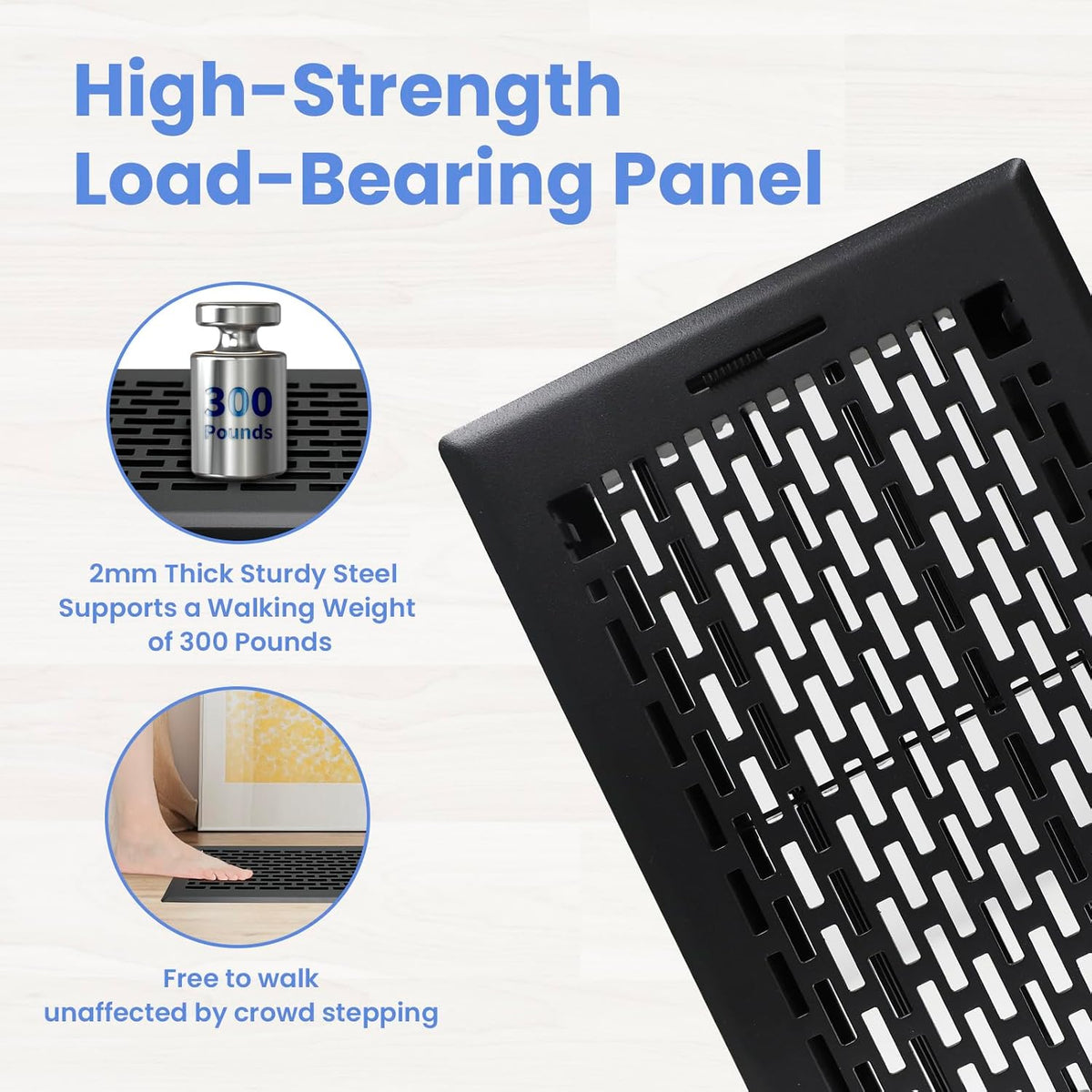 Howeall 6x10 Inches 2 Pack Heavy Duty Walkable Floor Register - Easy Adjust Air Supply Lever Decorative Floor Vent Covers, Boston Design Vent Covers for Home - Matte Black