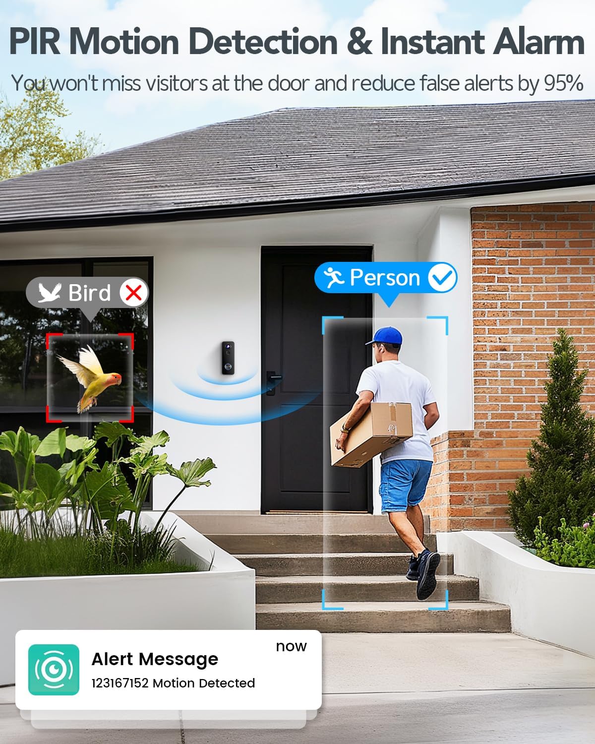 XTU J9 Plus 2K Wireless Video Doorbell Camera with Chime, 180° Head-to-Toe View, PIR Motion Detection, Night Vision, 2-Way Audio, No Monthly Fee