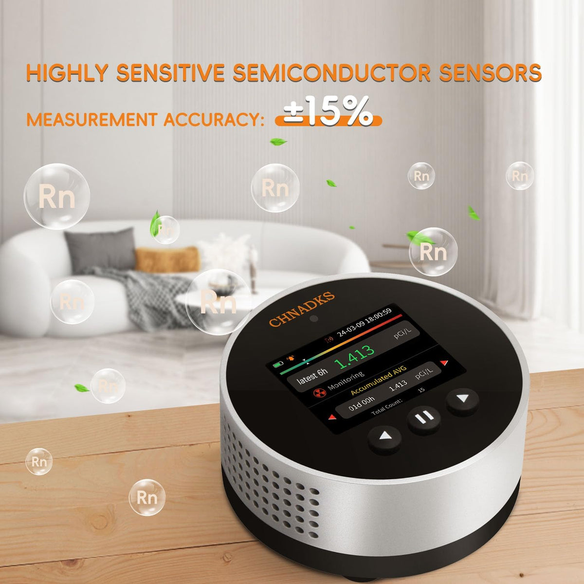 Radon Detector | 20-Year Radon Sensor | Long-Life Home Air Quality Monitor