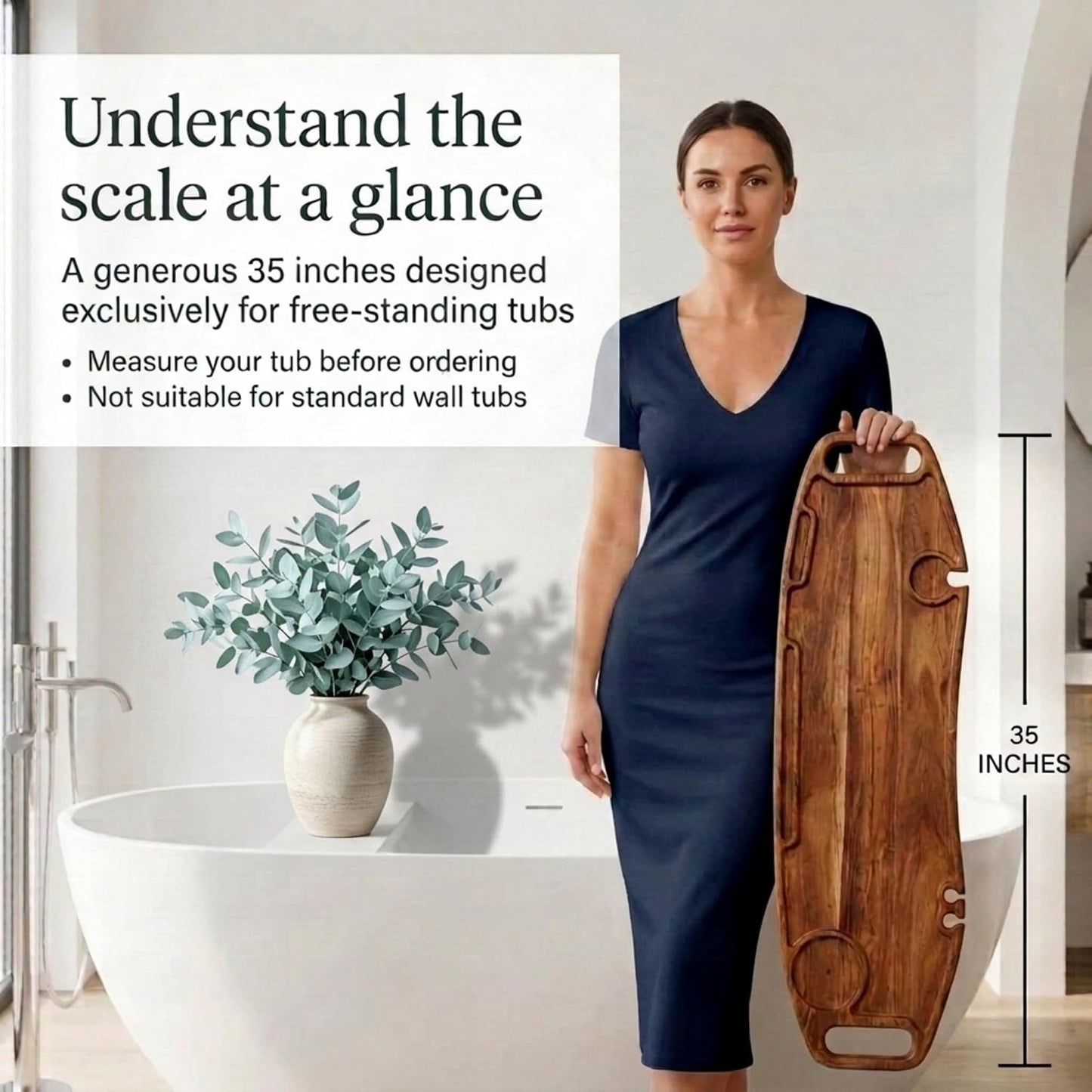 Lush & Style Premium Bathtub Tray Large 35x10 Inch, Acacia Wood Luxury, Waterproof, Non-Toxic, Adjustable Legs, No Tools Required,Caddy Tray,New Home Essenials Make sure to measure before 35 Inch Long
