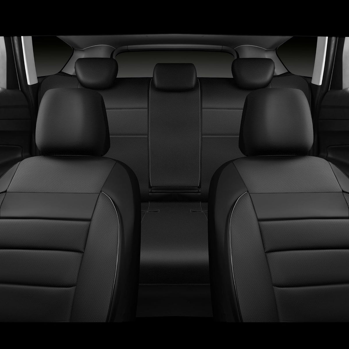 CAR PASS Leather Seat Covers Full Set Universal Water Resistant 3D Foam Back Support, Luxury Comfort Automotive 5 Seat Covers All Season Fit for SUV,Sedan,Van, Airbag Compatible Elegance(Pure Black)