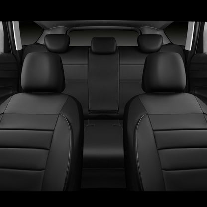 CAR PASS Leather Seat Covers Full Set Universal Water Resistant 3D Foam Back Support, Luxury Comfort Automotive 5 Seat Covers All Season Fit for SUV,Sedan,Van, Airbag Compatible Elegance(Pure Black)