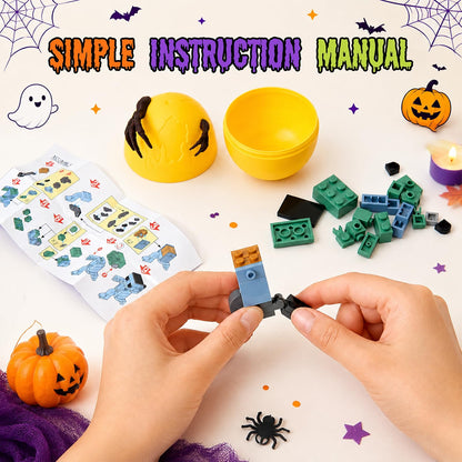 Cleboen Halloween Building Blocks Blind Eggs, 12-in-1 Haunted House Mini Building Block Sets, Surprise Eggs Party Favors for Kids Ages 6-12, Halloween Toys & Goodie Bag Stuffers