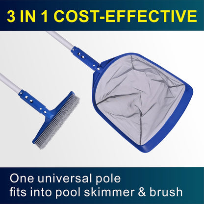 POOLAZA 3-in-1 Pool Cleaning Kit, Pool Skimmer Net, Pool Brush & 50-Inch Aluminum Pole, Fine Mesh Pool Leaf Skimmer with Nylon Bristles for Pool, Spa, Hot Tub & Pond