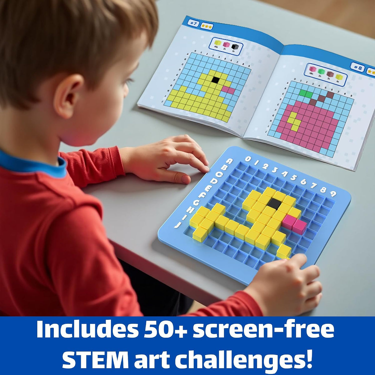 CYOEST STEM Pixel Art Kit for Kids Ages 5+, Creative Arts & Crafts Activity Set with 50+ Patterns, 4 STEM Challenges & 3 Difficulty Levels, Educational Gift for Boys & Girls