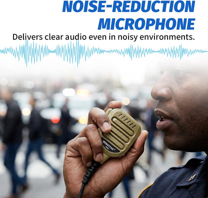 HyperionFlo Essentials Two-Way Radio Shoulder Microphone, Remote Speaker Microphone with 3.5mm Audio Jack, PTT Button, IP65 Water Resistance, Coffee
